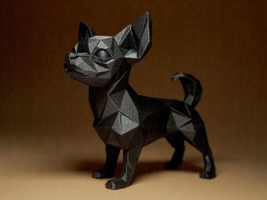 Geometric Chihuahua Figurine | Schwarze Chihuahua Statue | Modernes 3D-Dekor im Low-Poly Design Fehn-factory.de