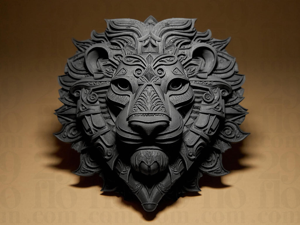 Lion Relief | Detailliertes Löwenrelief im 3D-Design | Schwarze Wandskulptur im modernen Stil Fehn-factory.de