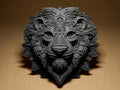 Lion Relief | Detailliertes Löwenrelief im 3D-Design | Schwarze Wandskulptur im modernen Stil Fehn-factory.de