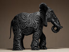Designer Elephant Sculpture | Schwarze Elefantenfigur im modernen Stil | 3D-gedruckte Kunstskulptur mit Ornamentstruktur Fehn-factory.de