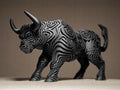 Designer Bull Sculpture | Schwarzer Stier im modernen Stil | 3D-gedruckte Kunstskulptur mit Ornamentstruktur Fehn-factory.de