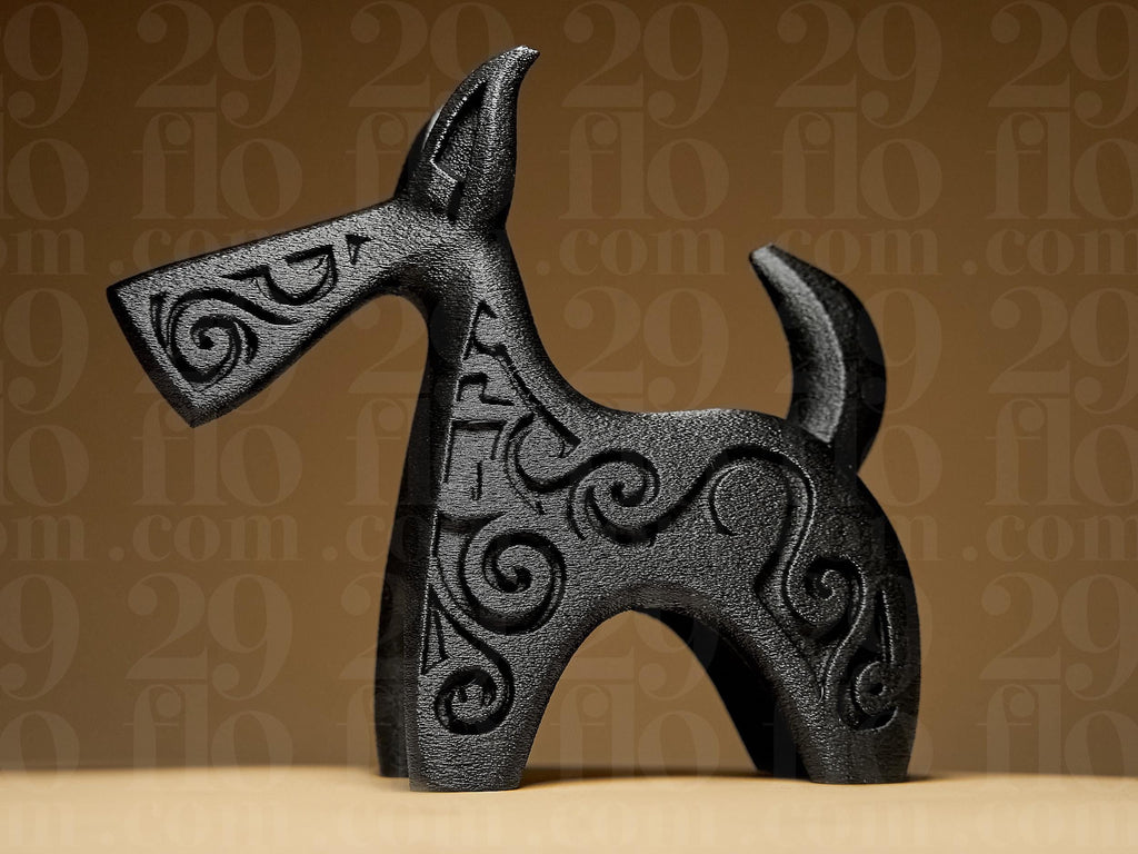 Abstract Dog Sculpture #1 | Schwarze 3D-gedruckte Designfigur | Moderner Hund aus der Black Series Fehn-factory.de