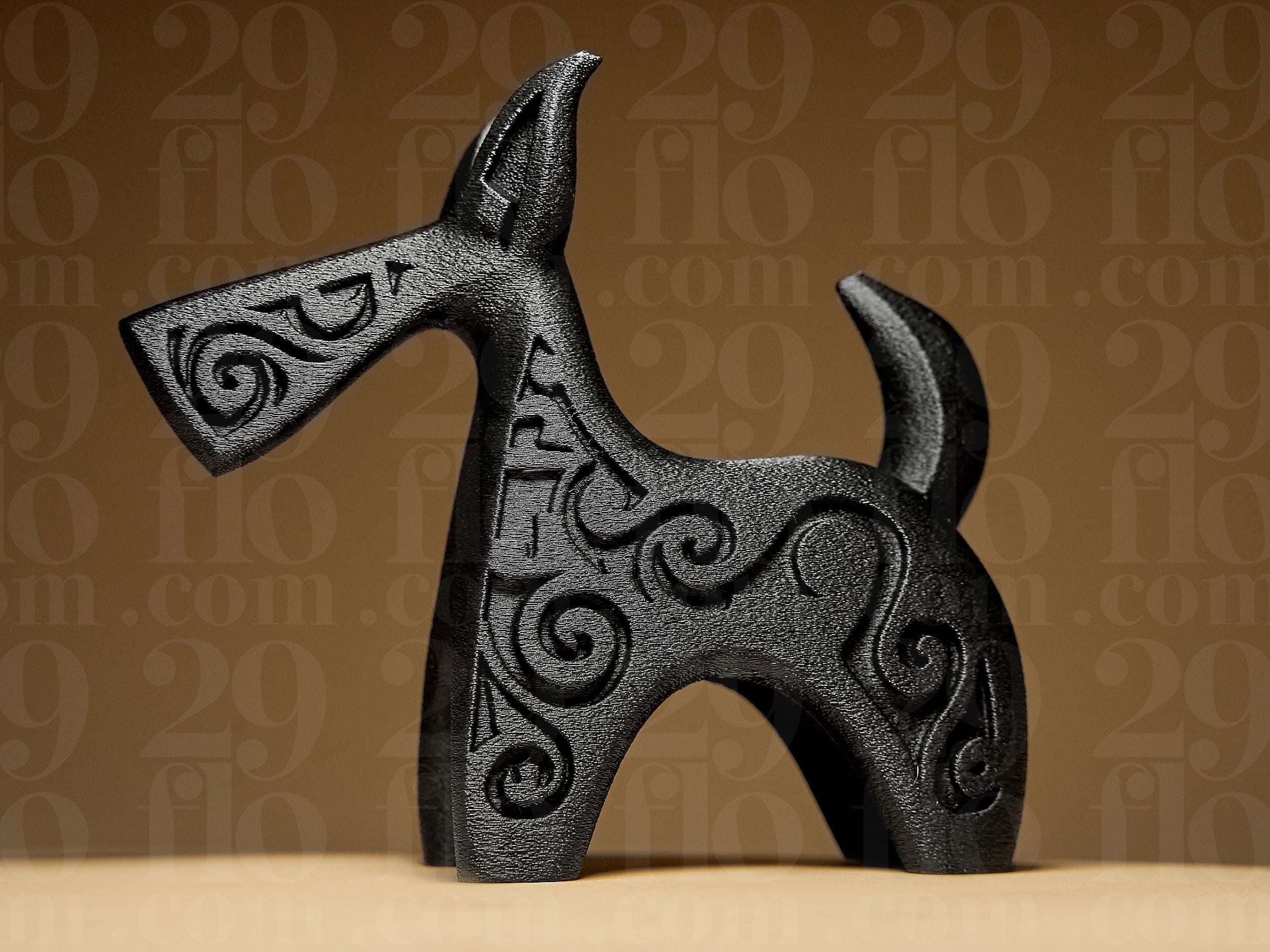 Abstract Dog Sculpture #1 | Schwarze 3D-gedruckte Designfigur | Moderner Hund aus der Black Series Fehn-factory.de