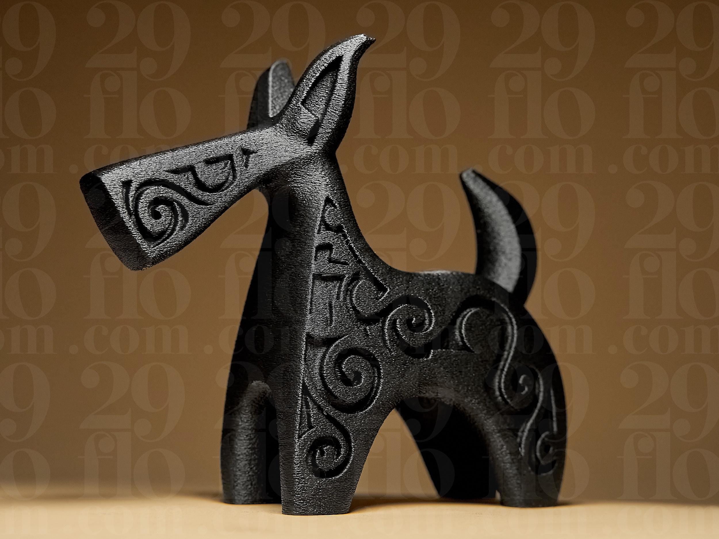 Abstract Dog Sculpture #1 | Schwarze 3D-gedruckte Designfigur | Moderner Hund aus der Black Series Fehn-factory.de