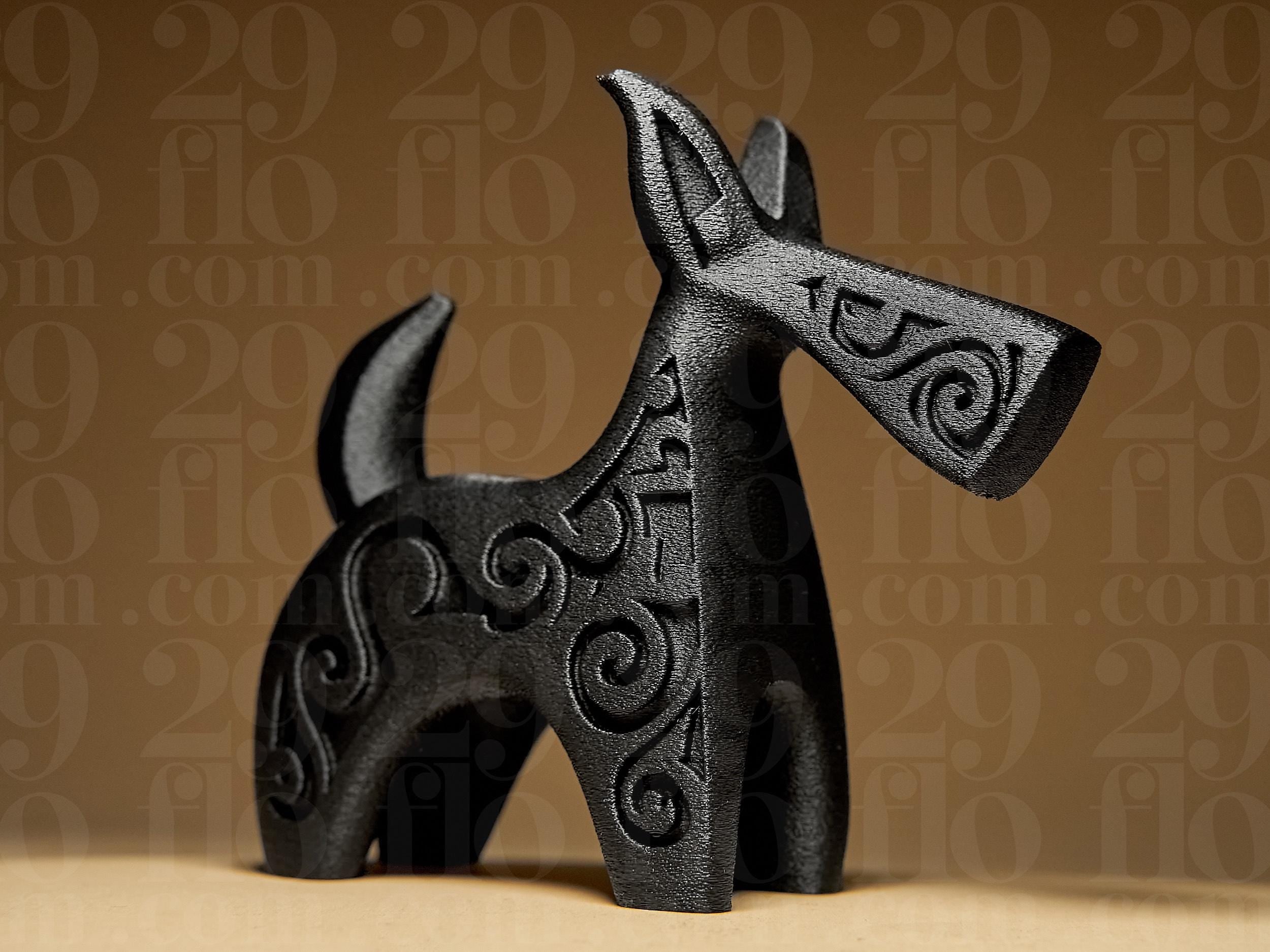 Abstract Dog Sculpture #1 | Schwarze 3D-gedruckte Designfigur | Moderner Hund aus der Black Series Fehn-factory.de