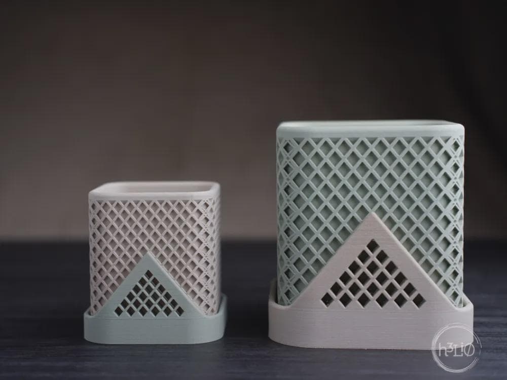 2er Set Blumentopf 'squared polygon' | Moderner 3D Druck Übertopf | Geometrischer Sukkulenten Topf