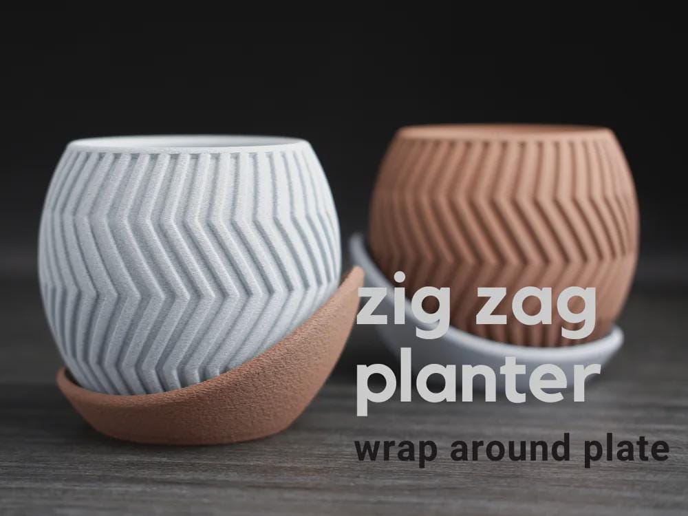 Zig Zag Planter | Moderner 3D Druck Blumentopf | Geometrischer Übertopf | Design Deko Topf