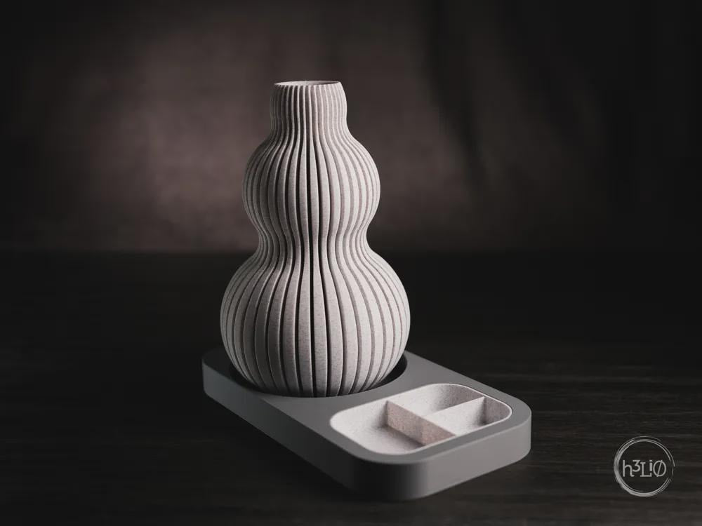 nimbus vase | Moderne 3D Druck Vase mit Ablage | Gerillte Blumenvase | Design Deko Set