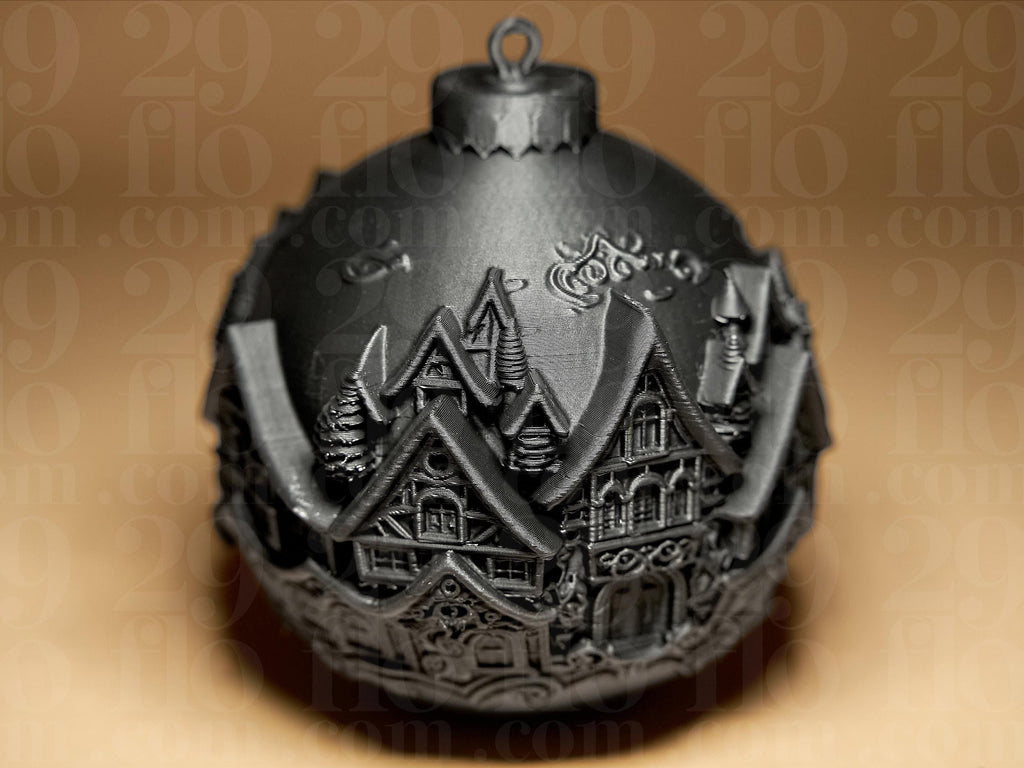 Village Weihnachtskugel | Dark Art Christbaumkugel | Gothic Deko Anhänger | Ornamental