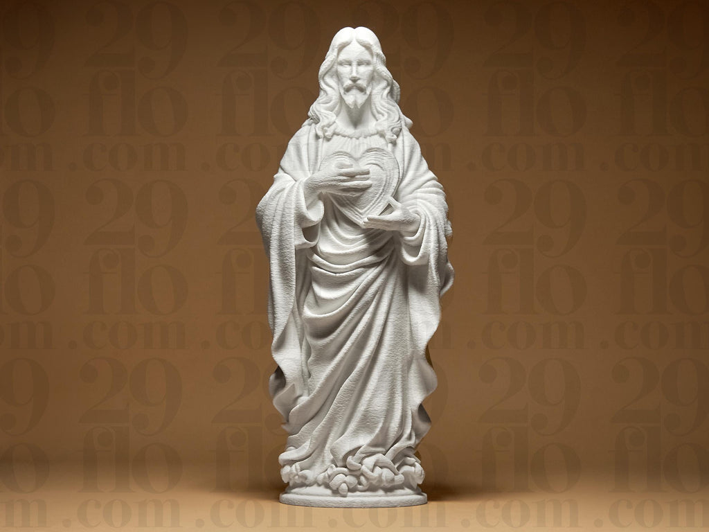 Jesus with Heart Statue | Religiöse Figur im klassischen Stil | Detailreiche Heiligenfigur aus Weiß Fehn-factory.de