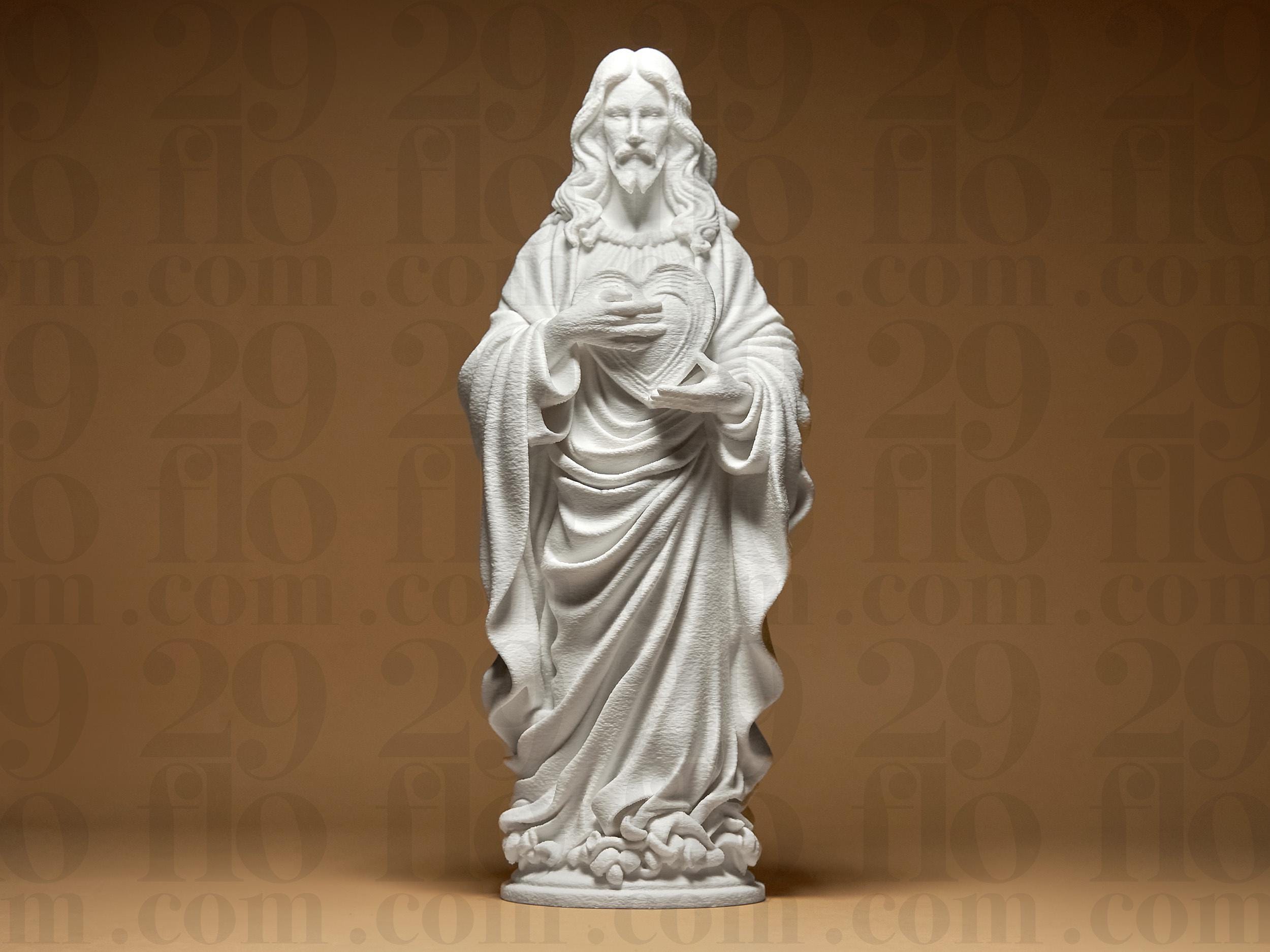 Jesus with Heart Statue | Religiöse Figur im klassischen Stil | Detailreiche Heiligenfigur aus Weiß Fehn-factory.de