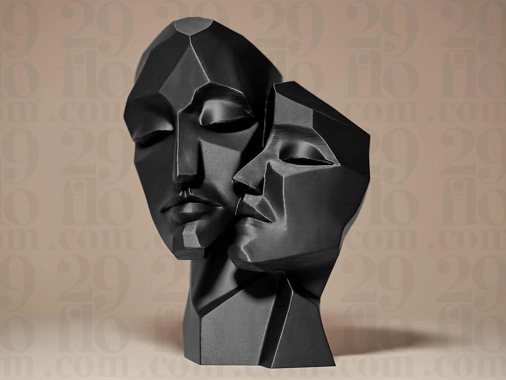Modern Couple Faces Sculpture | Abstrakte Liebesstatue | Geometrische Gesichtsskulptur in Schwarz Fehn-factory.de