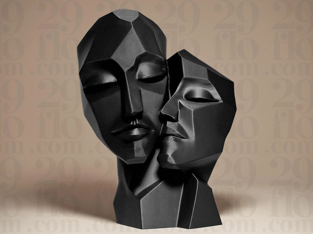 Modern Couple Faces Sculpture | Abstrakte Liebesstatue | Geometrische Gesichtsskulptur in Schwarz Fehn-factory.de