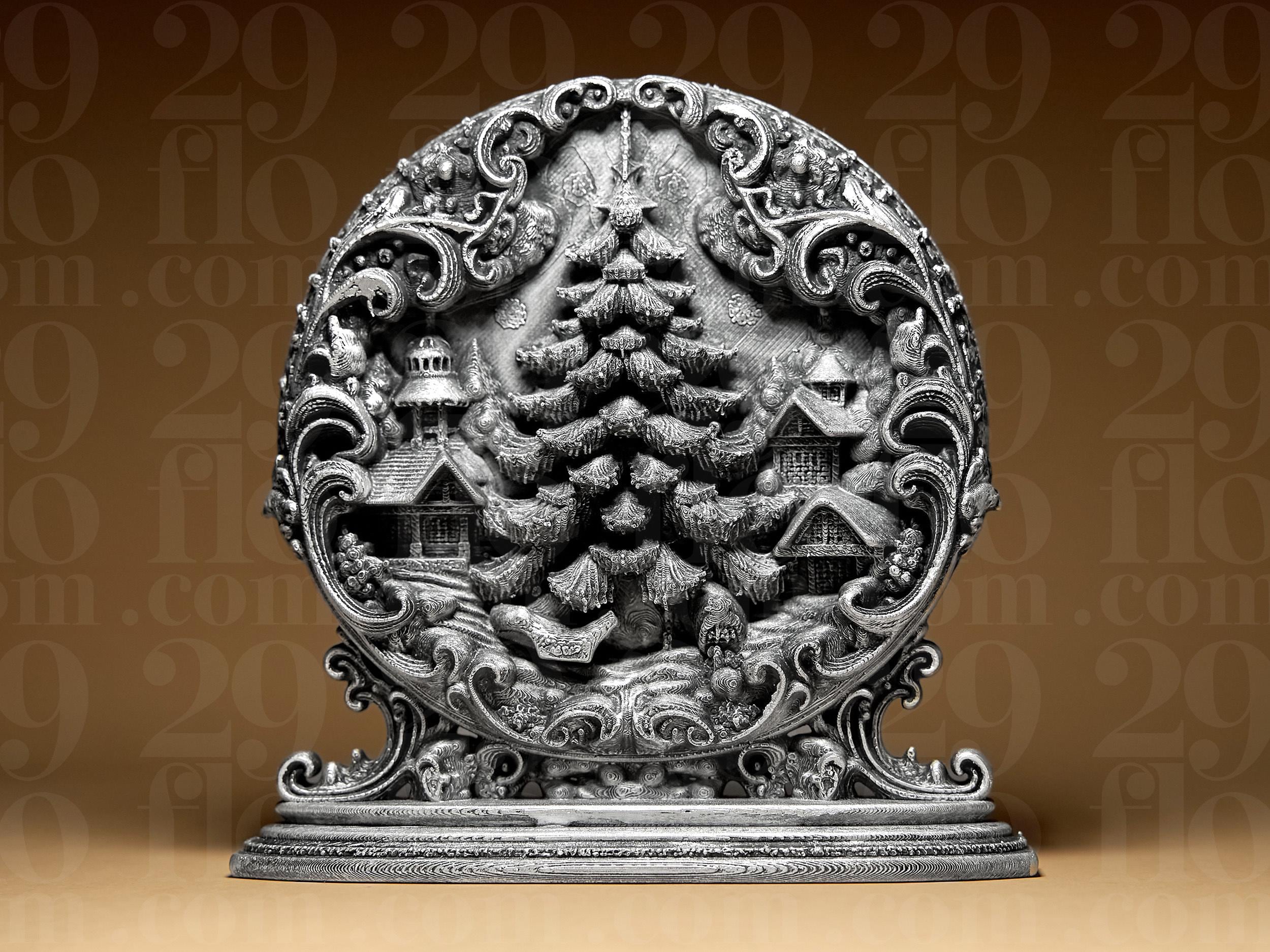 Winter Relief Figur | Dekoratives Wandrelief mit Winterlandschaft | Kunstvolle Skulptur in Schwarz oder handbemalt in Silber Fehn-factory.de