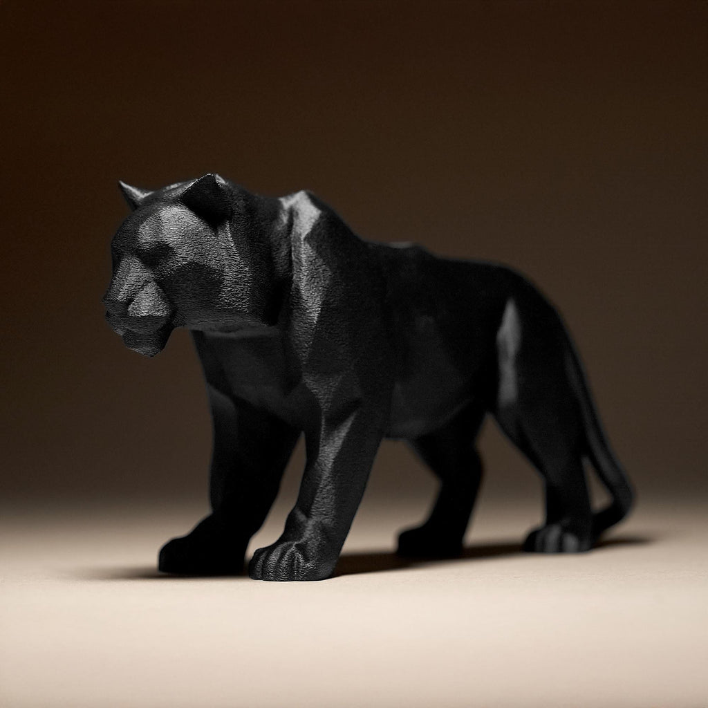 Tiger Decor Statue | Schwarze Panther Skulptur | Moderne Raubkatze | Dark Art Deko