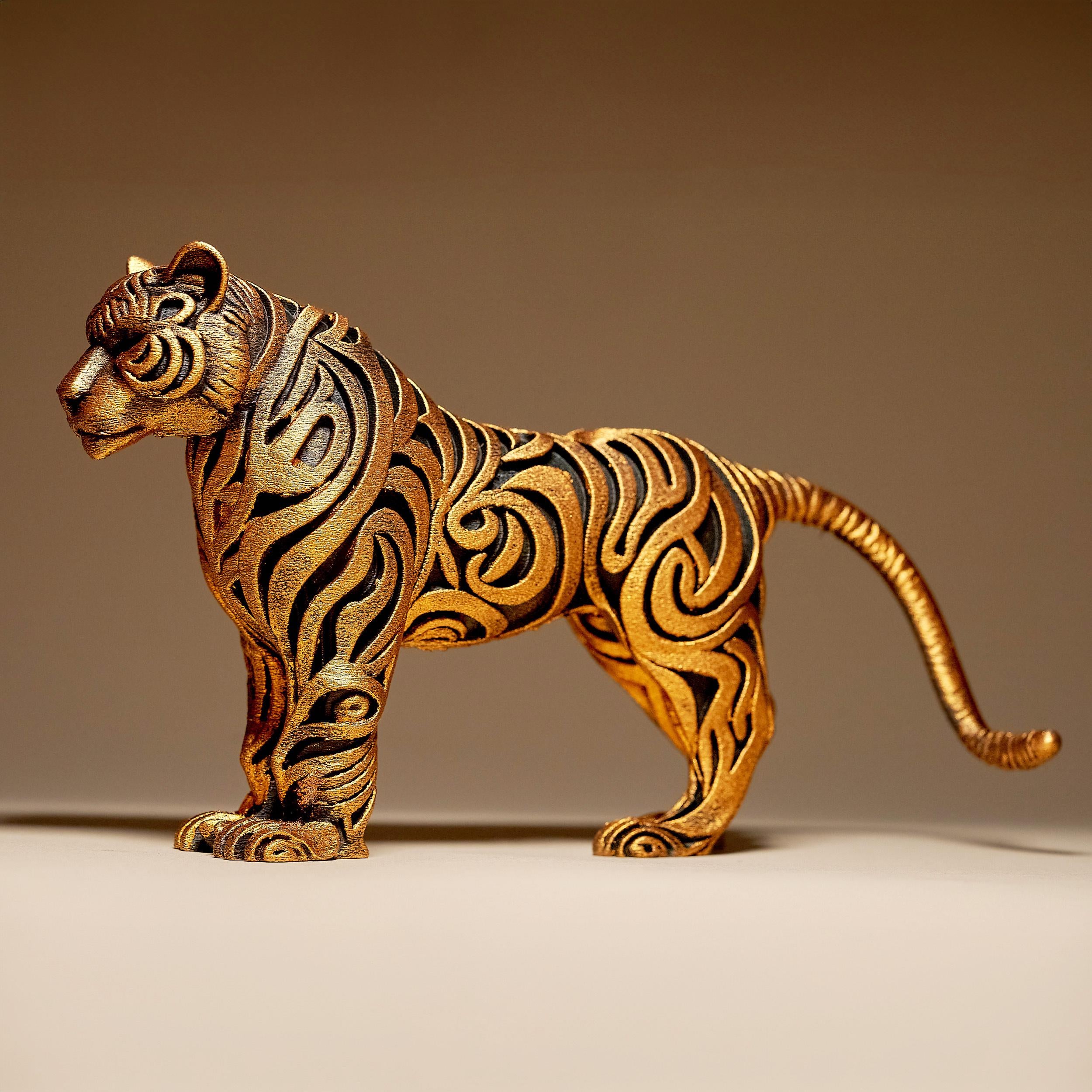 Designer Tiger Sculpture | Tiger Figur Statue | Ornamental Dark Art | Moderne Deko Raubkatze