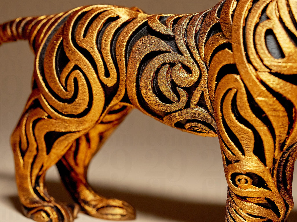 Designer Tiger Sculpture | Tiger Figur Statue | Ornamental Dark Art | Moderne Deko Raubkatze