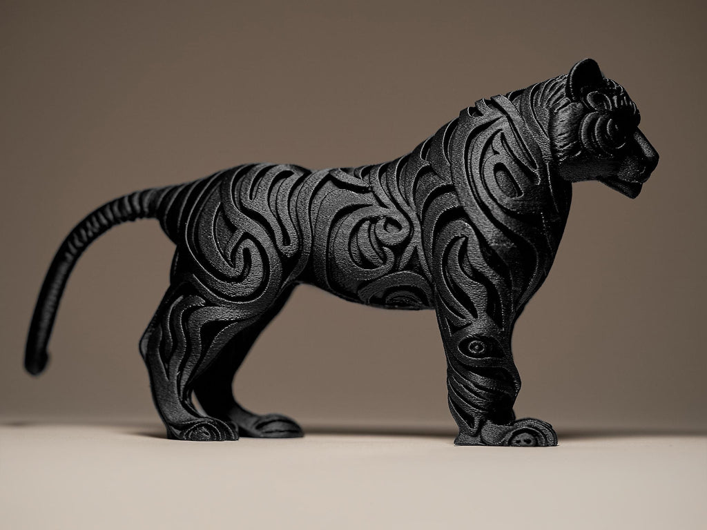 Designer Tiger Sculpture | Tiger Figur Statue | Ornamental Dark Art | Moderne Deko Raubkatze
