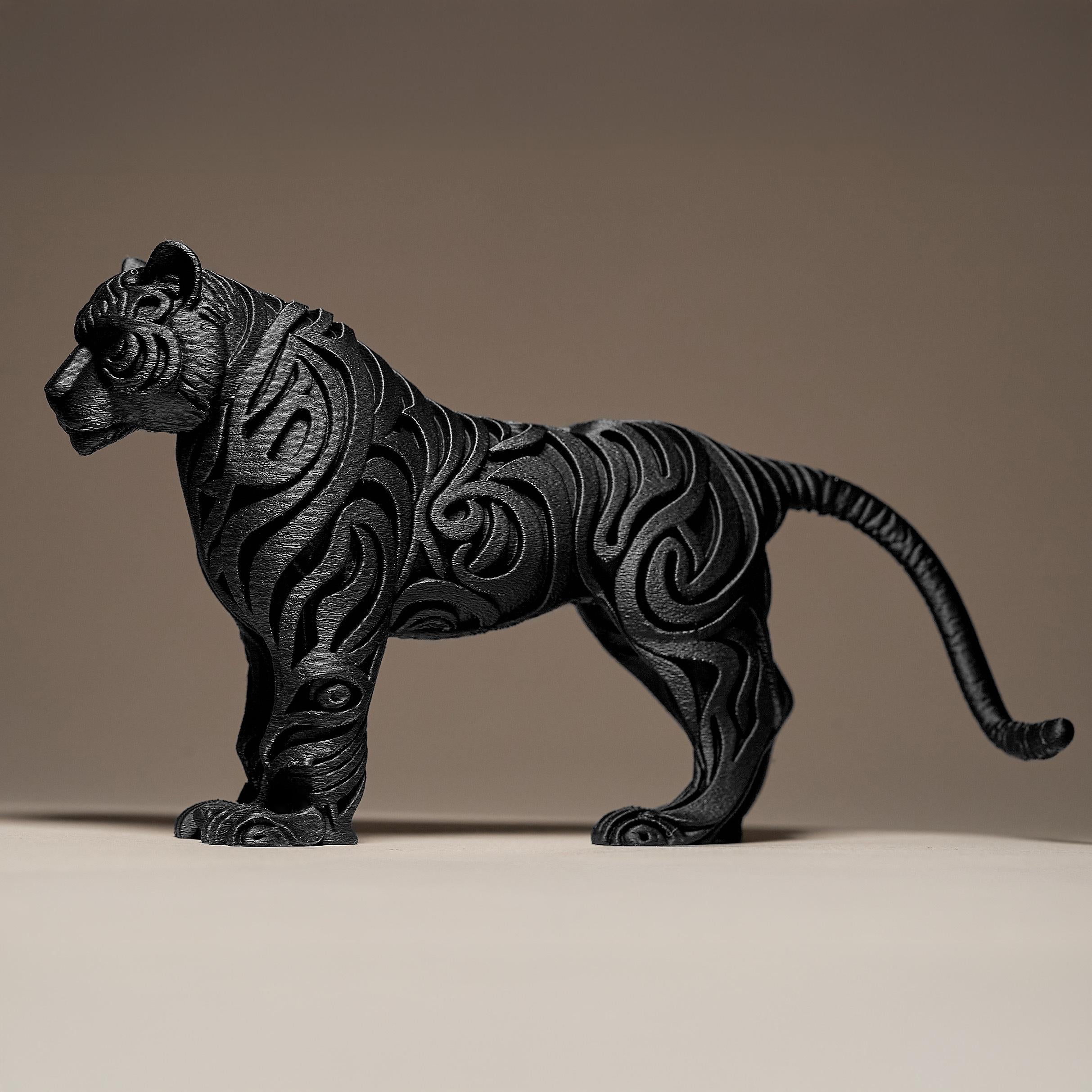 Designer Tiger Sculpture | Tiger Figur Statue | Ornamental Dark Art | Moderne Deko Raubkatze