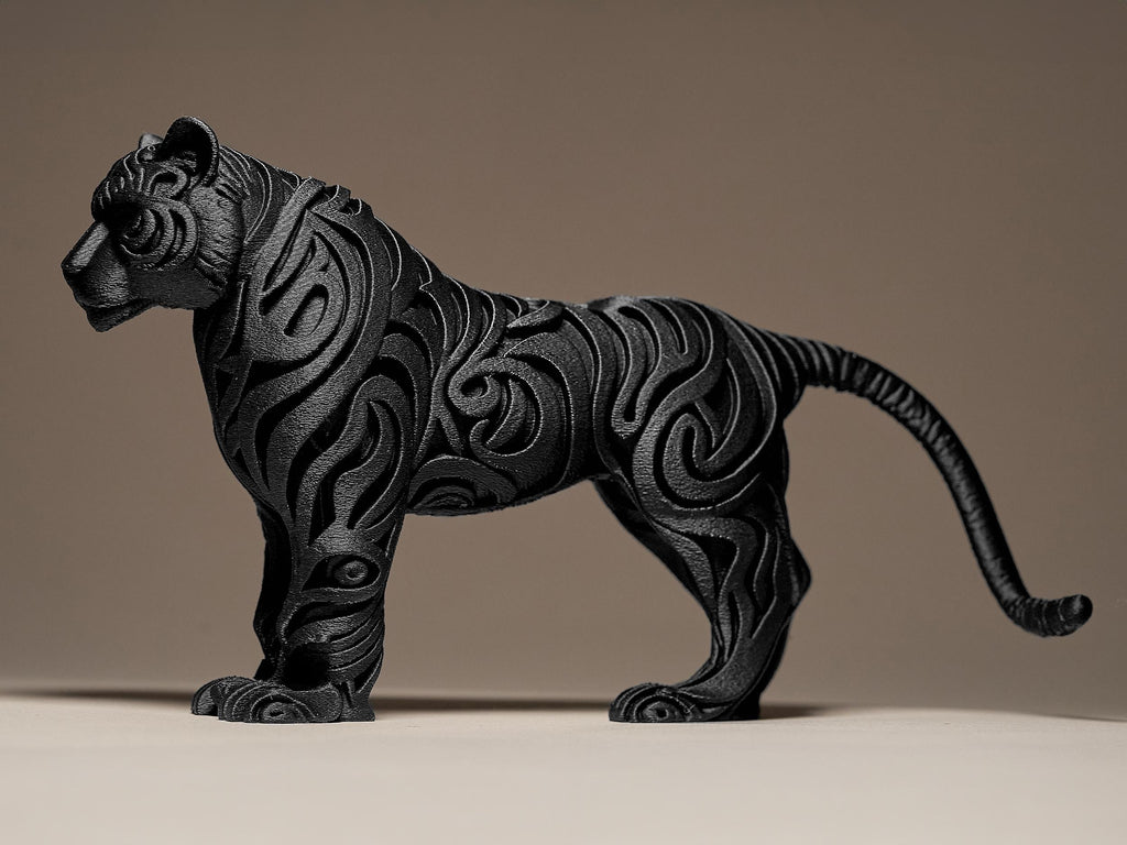 Designer Tiger Sculpture | Tiger Figur Statue | Ornamental Dark Art | Moderne Deko Raubkatze