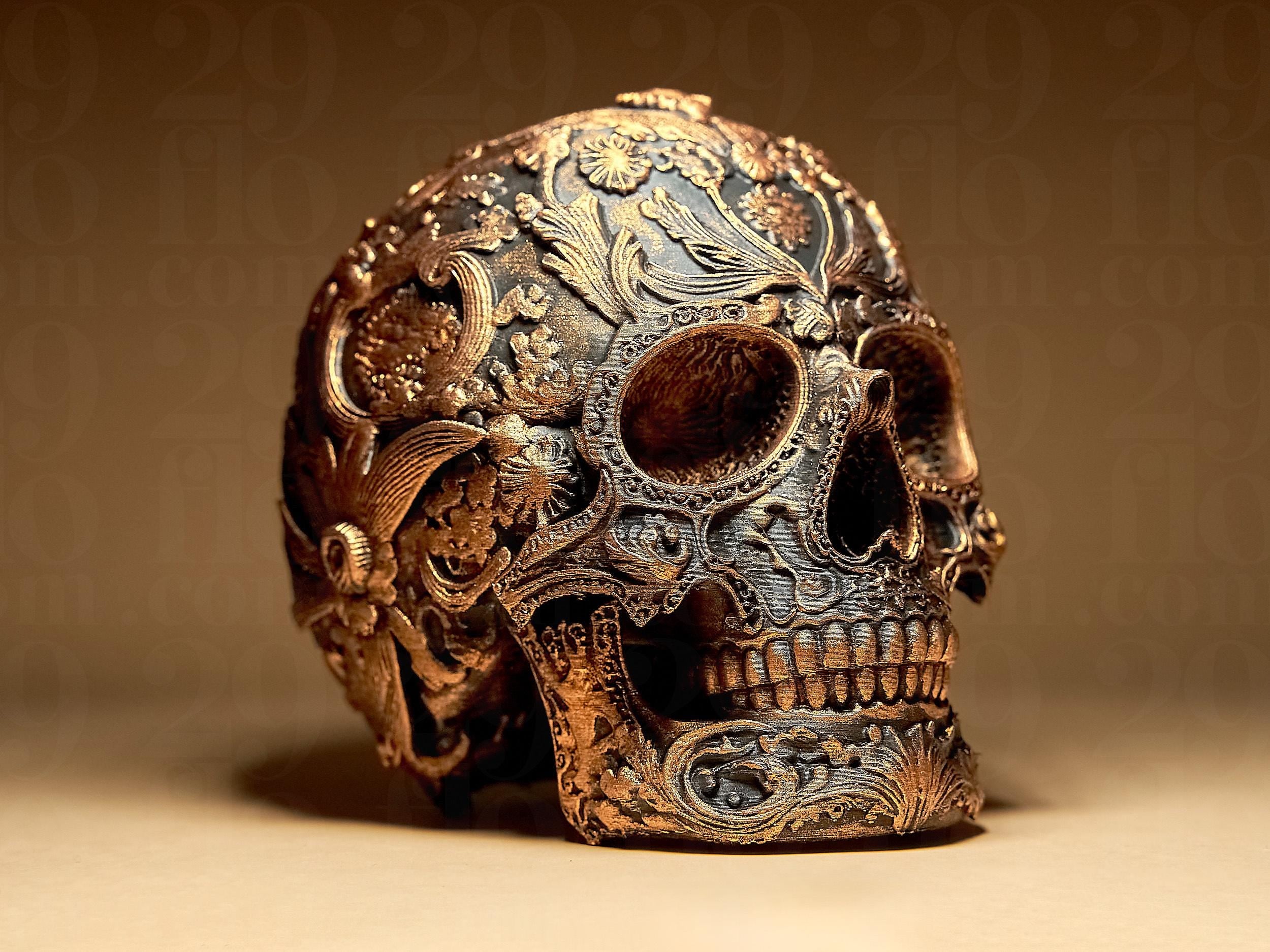 Ornamental Dia Dos Muertos Skull | Sugar Skull Statue | Gothic Dark Art Deko Skulptur