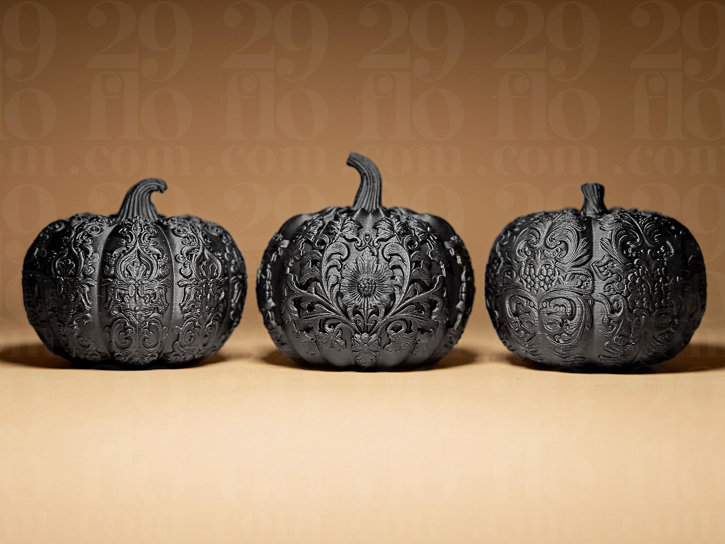 Set of 3 Ornamental Pumpkins | Gothic Halloween Deko | Dark Art Kürbis Figuren Fehn-factory.de
