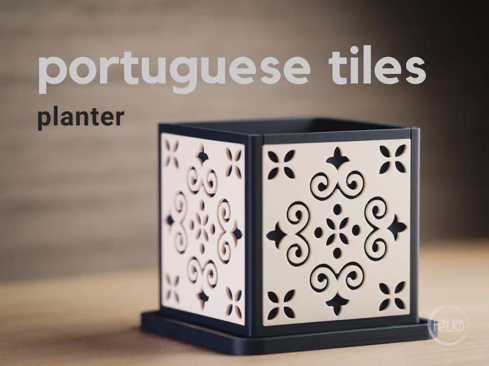 Portuguese Tiles Planter | Moderner 3D Druck Blumentopf | Azulejo Design Übertopf | Sukkulenten Topf