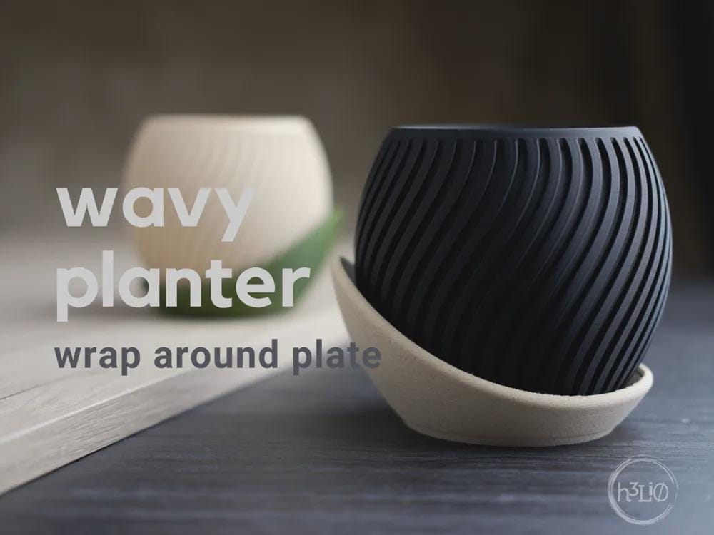 wavy planter | Moderner 3D Druck Blumentopf | Gerillter Übertopf | Design Deko Topf