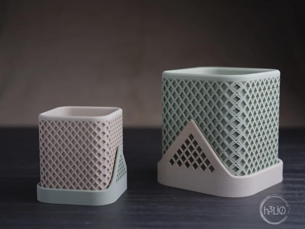 2er Set Blumentopf 'squared polygon' | Moderner 3D Druck Übertopf | Geometrischer Sukkulenten Topf