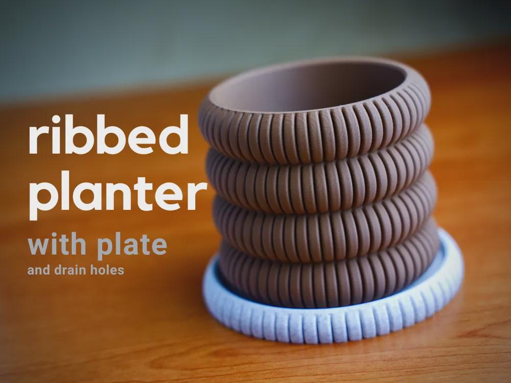 Ribbed Planter | Moderner 3D Druck Blumentopf | Gerillter Übertopf | Design Deko Topf