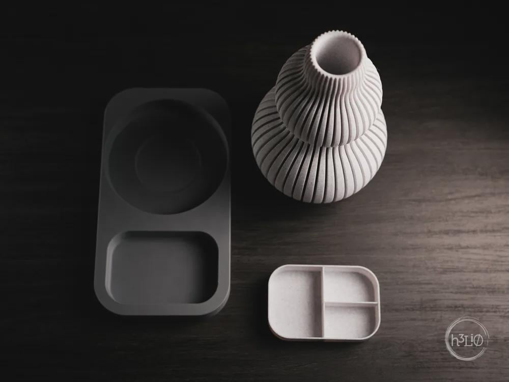 nimbus vase | Moderne 3D Druck Vase mit Ablage | Gerillte Blumenvase | Design Deko Set