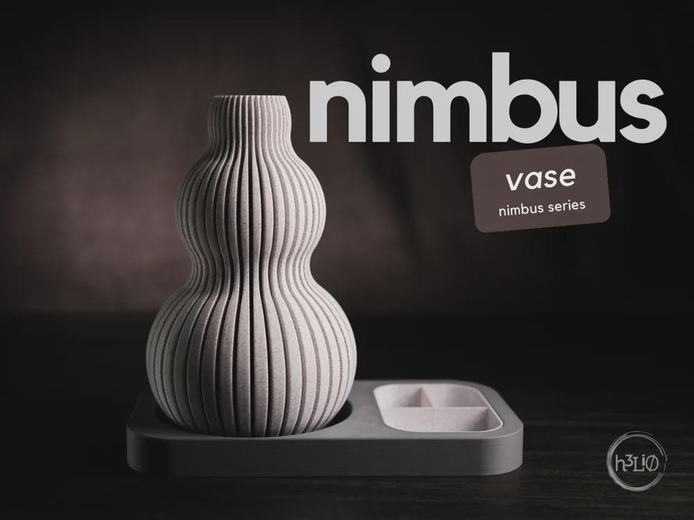 nimbus vase | Moderne 3D Druck Vase mit Ablage | Gerillte Blumenvase | Design Deko Set
