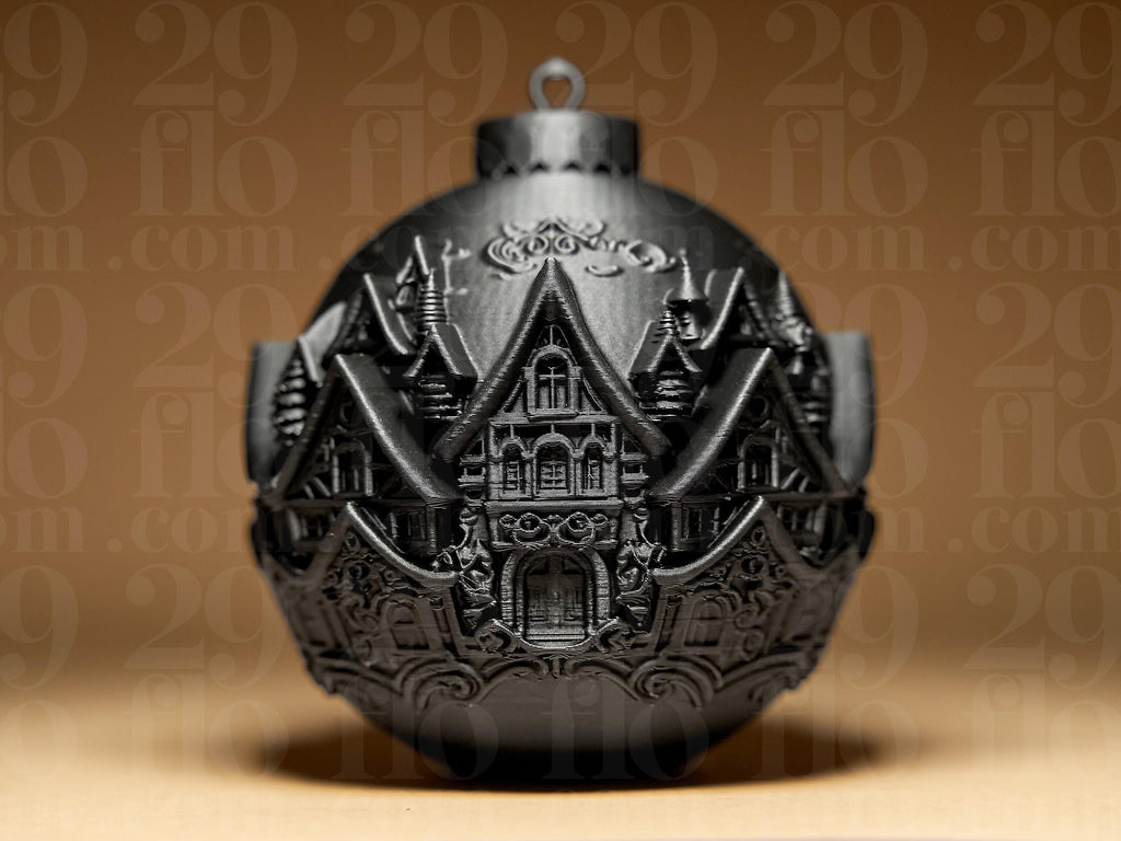 Village Weihnachtskugel | Dark Art Christbaumkugel | Gothic Deko Anhänger | Ornamental