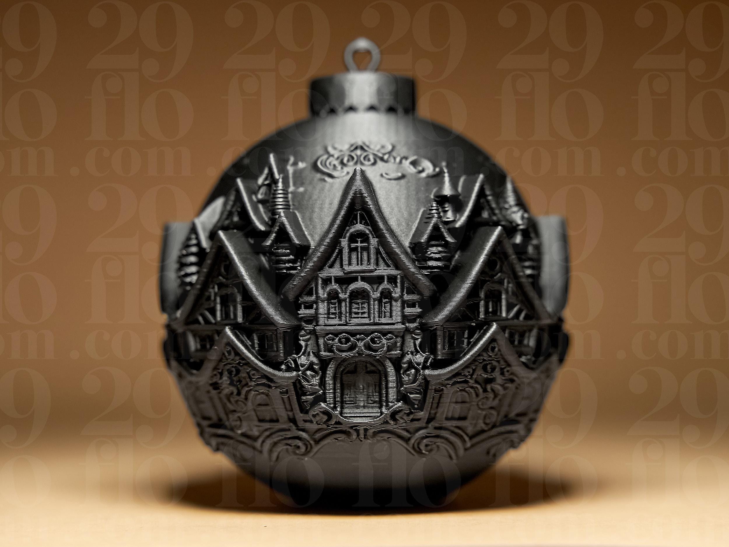 Village Weihnachtskugel | Dark Art Christbaumkugel | Gothic Deko Anhänger | Ornamental