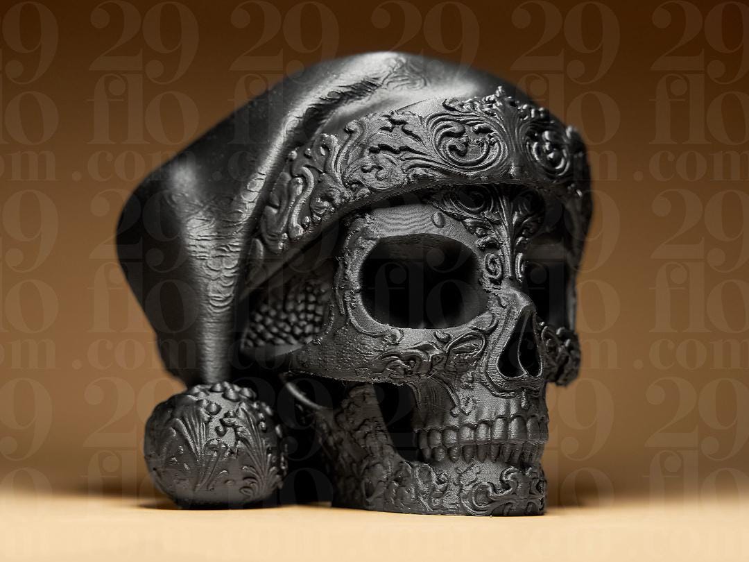 Santa Skull Statue | Ornamental Weihnachtsschädel | Gothic Weihnachtsdeko | Dark Art Skulptur