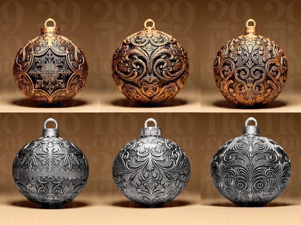 Gothic Christmas Baubles Set | 6er Set Ornamentale Weihnachtskugeln | Dark Art Deko