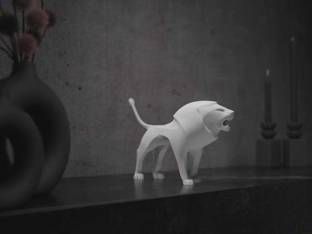 Geometrische Löwen Skulptur | Minimalistische Tierfigur | Modern Design Deko | König der Tiere