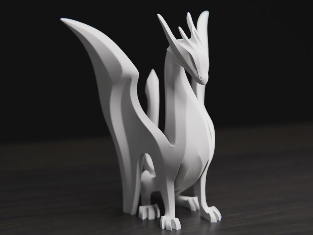 Minimalistische Drachen Skulptur | Fantasy Figur | Moderne Tierstatue | Abstrakte Mythologie