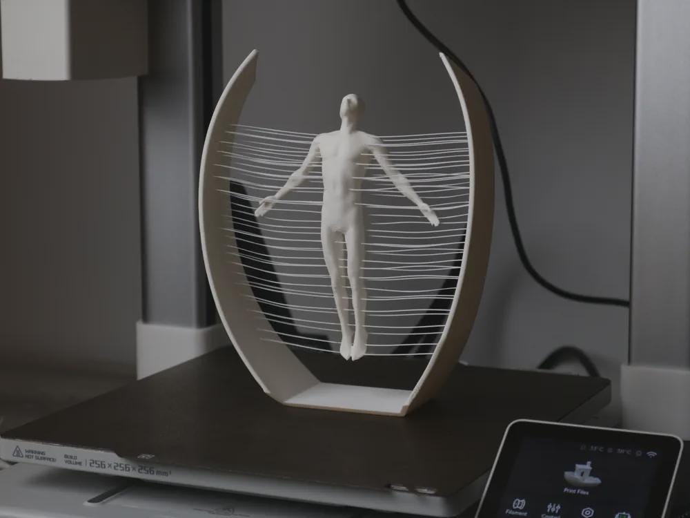 Transzendenz Skulptur | Abstrakte Körperstatue | Minimalistische Konzeptkunst | Freischwebende Figur Fehn-factory.de