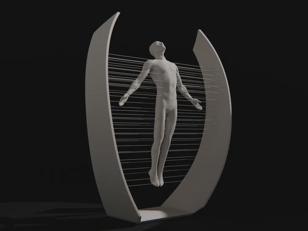 Transzendenz Skulptur | Abstrakte Körperstatue | Minimalistische Konzeptkunst | Freischwebende Figur Fehn-factory.de