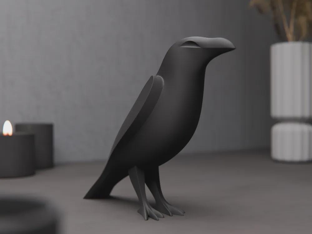 Krähe Skulptur | Abstrakte Vogelfigur | Gothic Minimalist Deko | Rabenfigur Fehn-factory.de