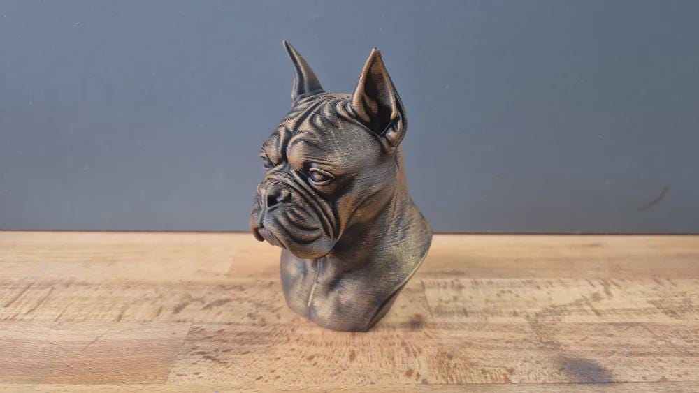 Boxer mit kupierten Ohren Büste / Realistic Boxer with Cropped Ears Bust - Handbemalt & Detailliert