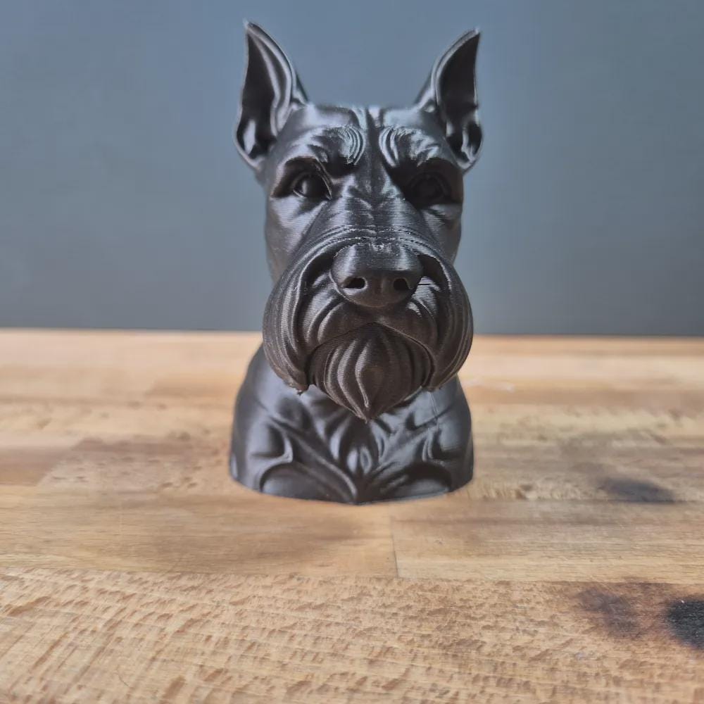 Schnauzer Büste mit kupierten Ohren / Realistic Schnauzer with Cropped Ears Bust - Handbemalt & Detailliert