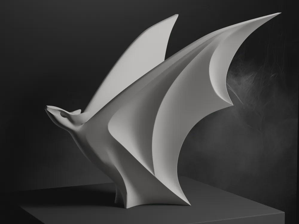 Fliegende Fledermaus Skulptur | Dark Art Bat Figure | Abstrakte Tierstatue | Gothic Deko