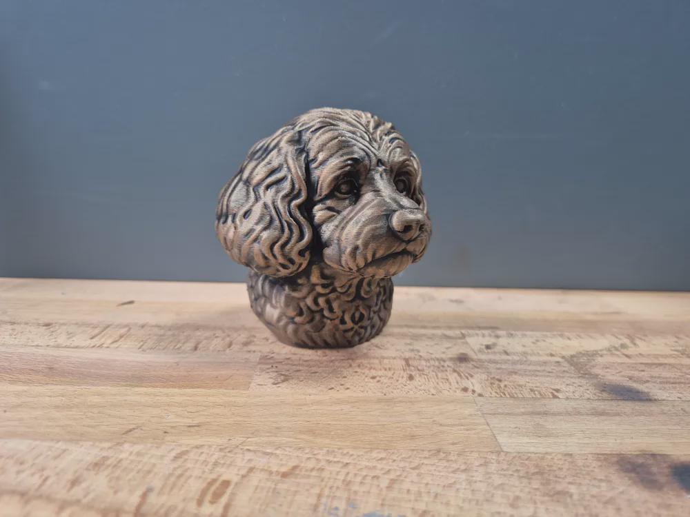 Cavapoo Büste – Realistic Cavapoo Dog Bust | Handbemalt & 3D Printed – Hochdetaillierte Skulptur