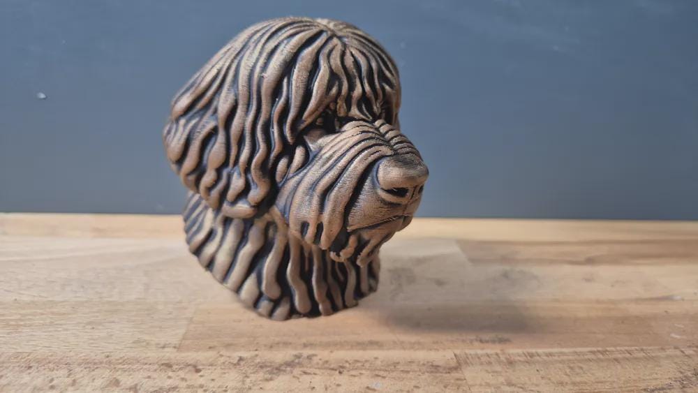 Komondor-Büste – Realistic Komondor Dog Bust | Handbemalt & 3D-Printed – Ultra-detaillierte Skulptur