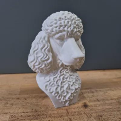Pudel Büste – Realistic Poodle Dog Bust | Handbemalt & 3D-Printed – Hochdetaillierte Skulptur Fehn-factory.de