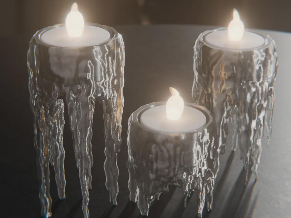 Schwimmende Eiszapfen Kerzen Set | 3er Set LED Teelichthalter | Moderne Winter Deko | Frostige Optik