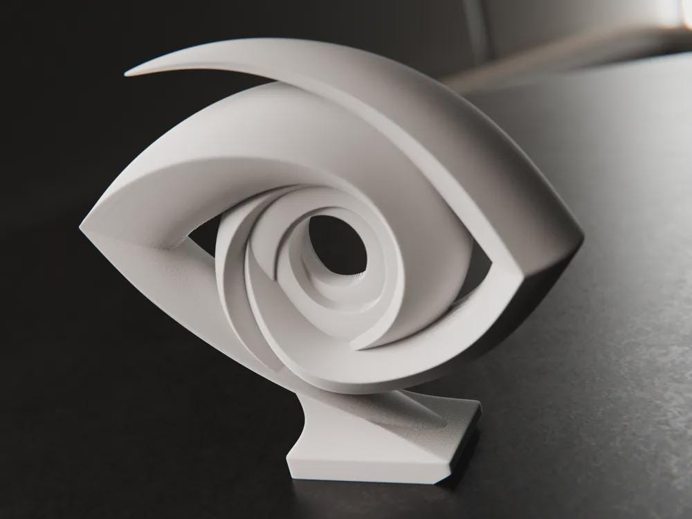 Wirbelauge Skulptur | Abstrakte Augenfigur | Minimalistisches Design | Moderne Konzeptkunst Fehn-factory.de