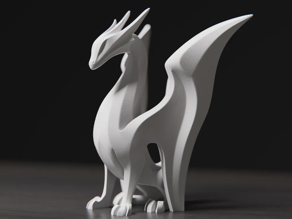 Minimalistische Drachen Skulptur | Fantasy Figur | Moderne Tierstatue | Abstrakte Mythologie